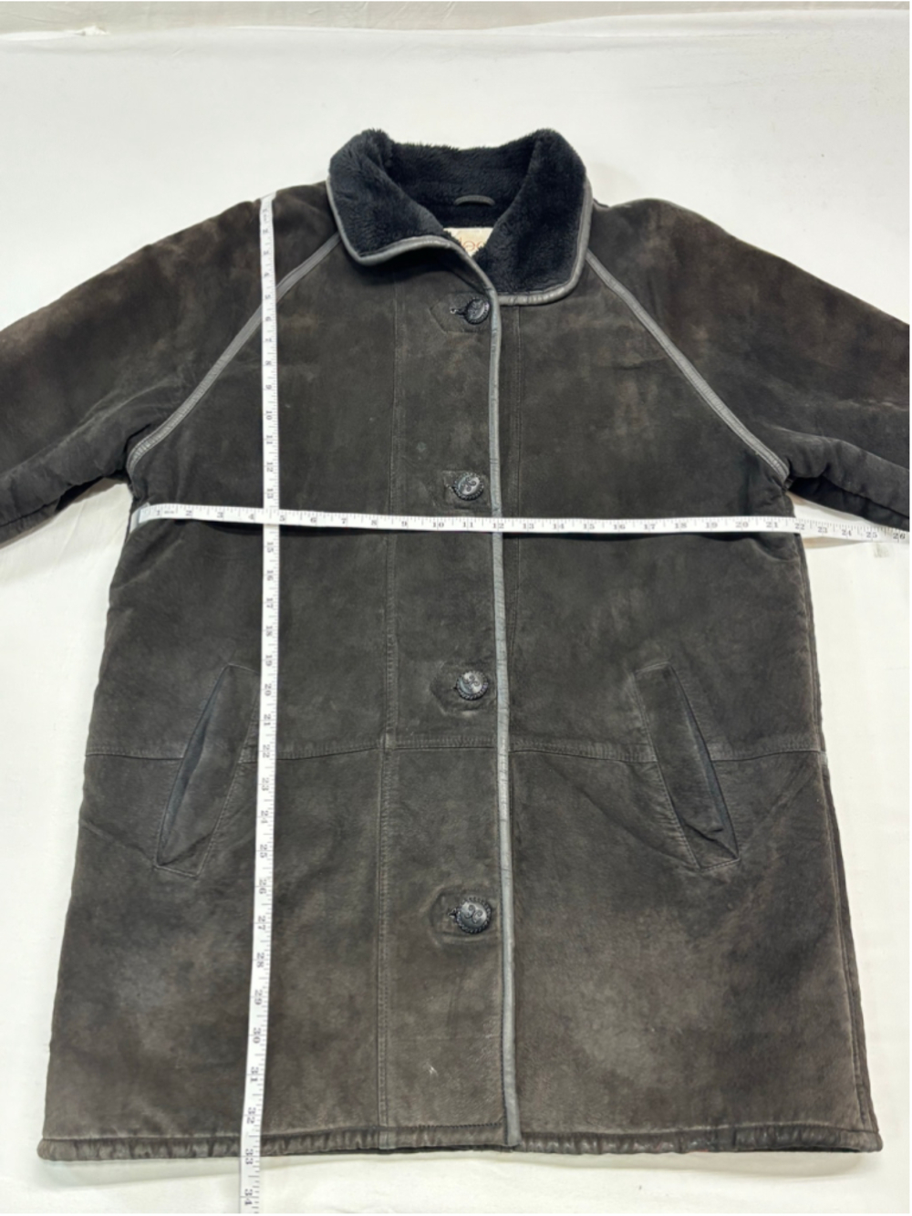 Vintage Cleo Genuine Suede Leather Coat Faux Shearling Trim Brown Large - Picture 8 of 11